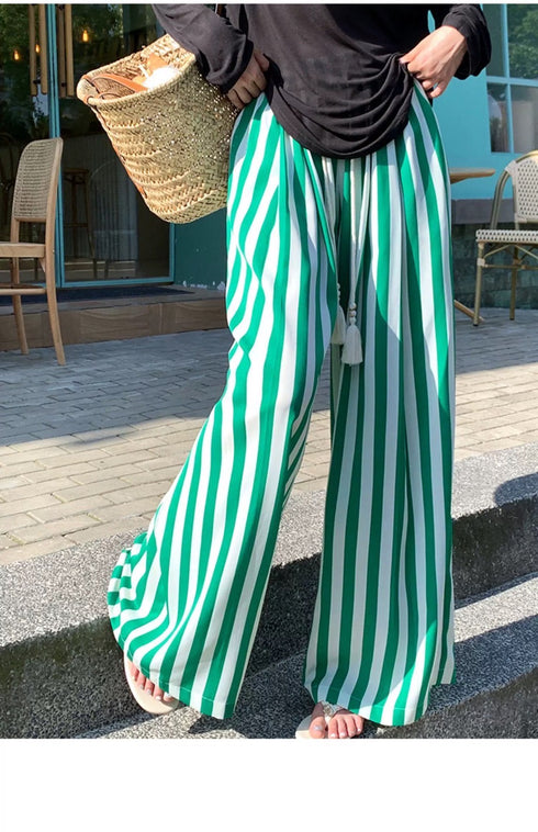 Ladies Wide Leg Stripes Long Trousers